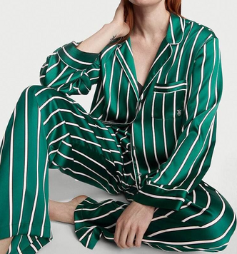 Піжама сатинова Satin Long Pajama Set Green Stripe L PP-1803-22 фото