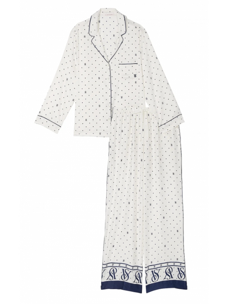 Піжама Сатин Victoria&rsquo;s Secret Satin Long Pajama Set, Біла з лого VS, S PP-1803-99 фото