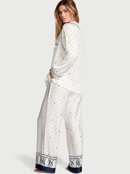 Піжама Сатин Victoria&rsquo;s Secret Satin Long Pajama Set, Біла з лого VS, S PP-1803-99 фото